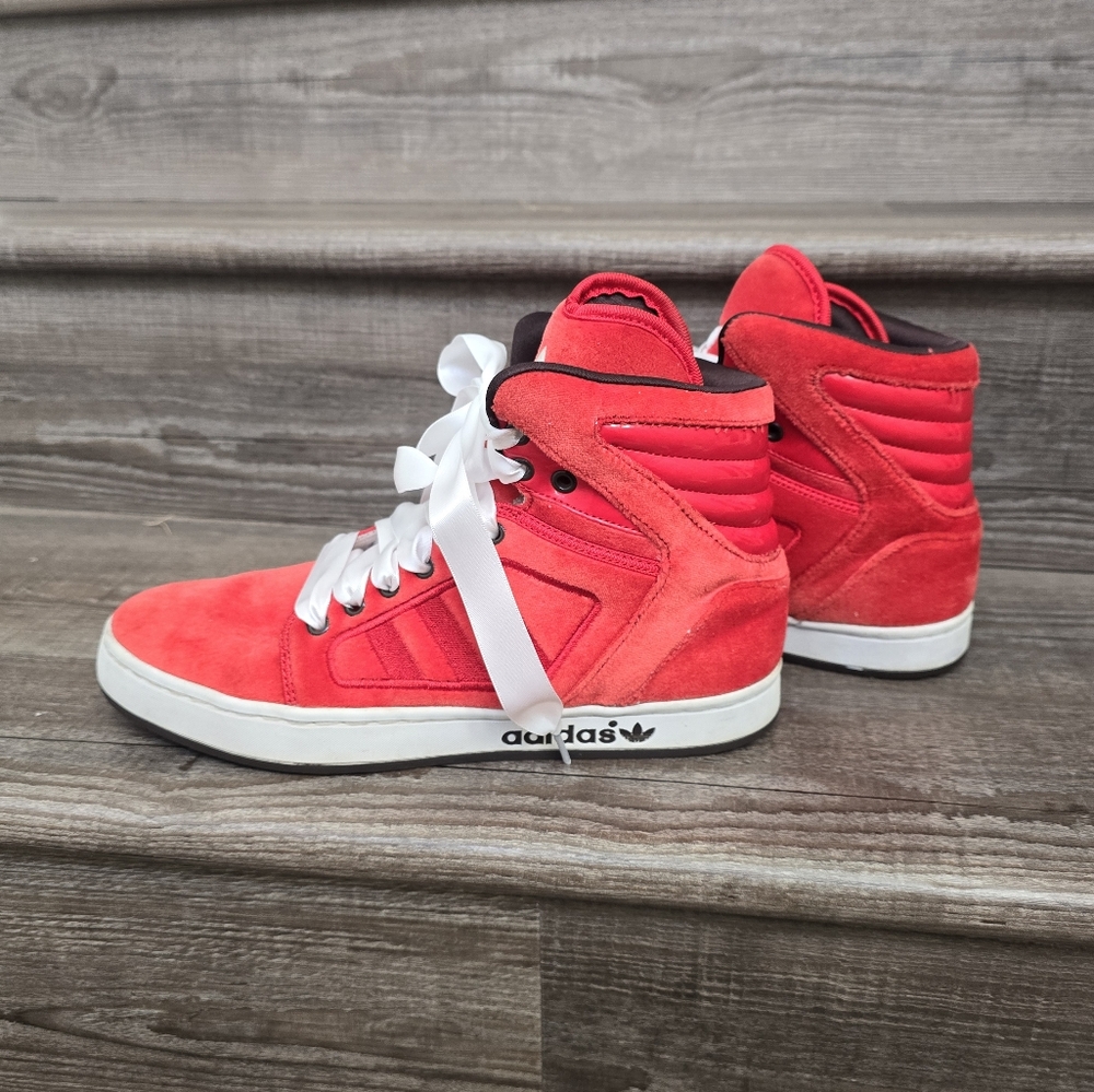 Adidas Red Velvet Women's High-Top with white ribbon laces